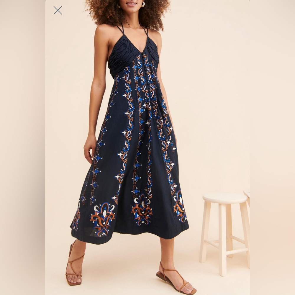 Embroidered Halter Midi Dress Size 10
